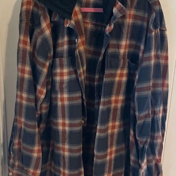 Men's Flannel with Attached Hood - Picture 1 of 4